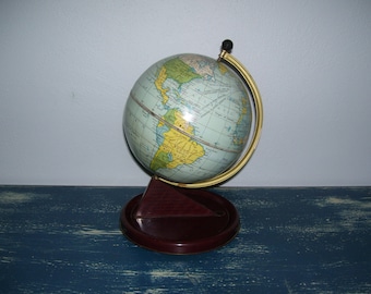 Chad Tin Globe, Small Globe, Metal Globe, Tabletop Globe, Toy Globe. 50s England Vintage