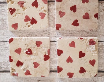 Natural Stone Coasters, Emma Bridgewater inspired, Hearts Design, Love Hearts, Pretty, Handmade, shabby chic