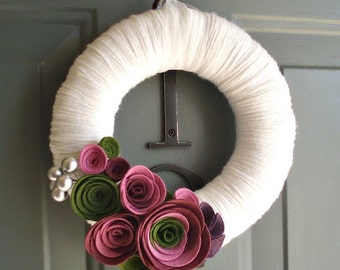 Yarn Wreath Felt Handmade Door Decoration - Violet Garden 8in