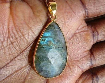Gold Labradorite Necklace - tear drop labradorite necklace - gold labradorite pendant - labradorite gemstone necklace Valentines day gift