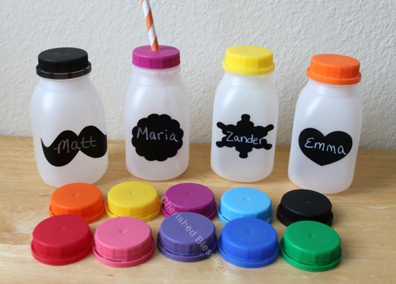 Items similar to Plastic Milk Bottles Plastic Milk Containers With Colored Lids With or Without ...