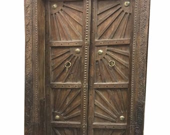 Hotel Design Conscious Architecture Design SURYA Sun Rays Farmhouse Antique Doors Hand Carved Haveli Teak Wood Double Door & Frame 18C