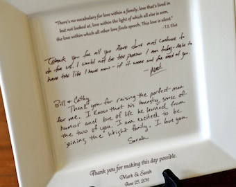 Personal Letter to Parents on a Platter Wedding Gift from Bride and Groom