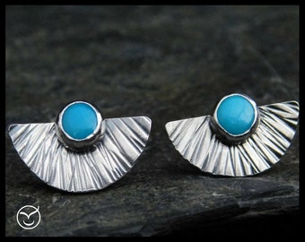 Natural Sleeping beauty turquoise earrings, sterling silver 0.925, fan earrings, posts earrings, studs, December birthstone, 223