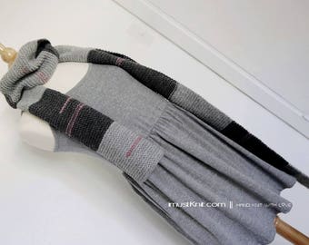 hand knit long scarf || knitted garter scarf | knit winter scarf | striped scarf | one of a kind scarf -grey stripe 78''