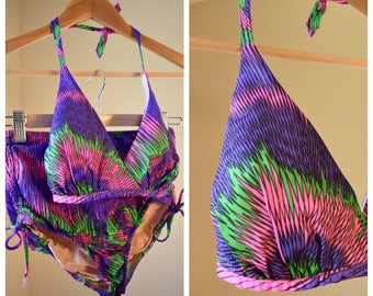 Vintage 1960's High Waisted Bikini | Vintage Bathing Suit | Psychedelic Swim Suit | Vintage Two Piece | 60s 70s Style Swim Suit