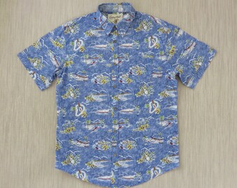 Hawaiian Shirt COASTAL California Surfer Shirt VW Beetle Tag Ukulele Beach Aloha Shirt Tropical Vintage Mens - XL - Oahu Lew's Shirt Shack