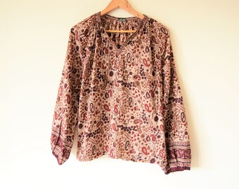 Indian Cotton blouse Hippy Boho folk kaftan tunic blouse top s m uk 10 12 US 6 8 ethnic indian festival top