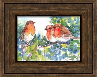 Original Unique watercolor Art, Small Bird Painting, Robin Painting Gift Art, Handmade Wall Decor, Small watercolor painting, Robin painting