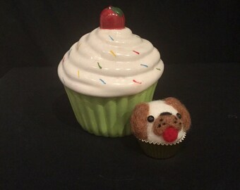 Needle Felt Pup-Cake - Kawaii Felt Dog - Felt Animals - Cupcake - Dog Art - Dog Ornament - Cute Home Decor - Dog Gift - Puppy - Dog Plush