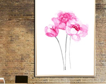 Peony flower print Peony poster Peony watercolor painting Peony wall art Peony painting Peony illustration Peony light pinkt Peony decor