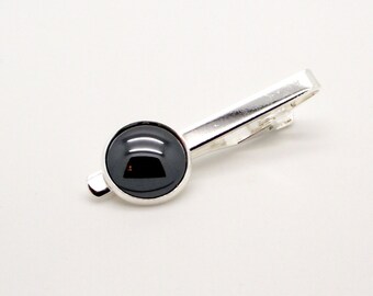 Hematite and Silver Tie Clip – Gray Tie Clip – Hematite Tie Bar – Deep Gray Tie Bar