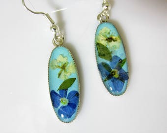 Veronica and Bridal's Wreath Earrings, Real Flowers,Resin, Pressed Flower Earrings (2060)