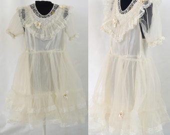 1950s Girls White Crinoline and Lace First Communion/Flower Girl Dress by A Hollywood Creation