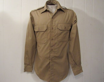 Vintage shirt, military shirt, Army shirt, 1940s shirt, khaki cotton shirt, US Army, vintage clothing, medium