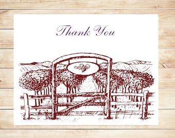 Vineyard Thank You Cards - Vineyard Stationery - Wine Theme Stationery