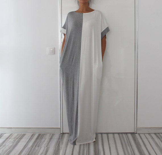 Grey and White Long MAXI Oversized Elegant Party Dress/Caftan