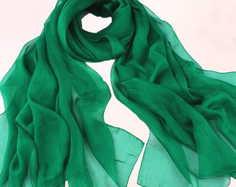 Emerald Green Chiffon Scarf - True Green Chiffon Scarf - Large Chiffon Scarf - Green Georgette Scarf - Forest Green Scarf - Large Shaw 30D35