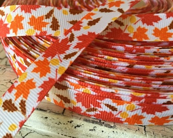 3 yards 5/8" Fall Autumn Leaves leaf grosgrain ribbon