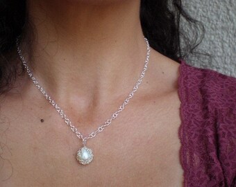Once in a lifetime silver- crochet knitted silver and white pearl necklace