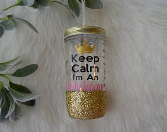 Keep Calm I'm A... Glitter Mason Jar // Glitter Tumbler // Glitter Dipped Tumbler / Glitter Cup