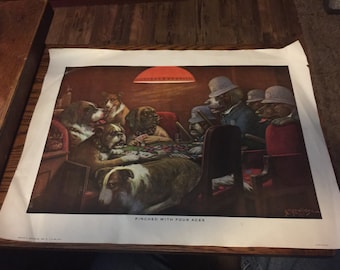 Vintage Dogs Playing Poker Print - "Pinched With 4 Aces"