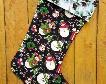 Snowmen On Snowflakes Quilted Christmas Stocking