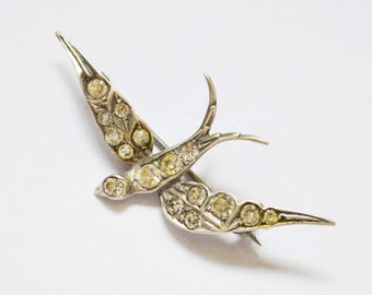 Victorian Silver French Paste Swallow Brooch