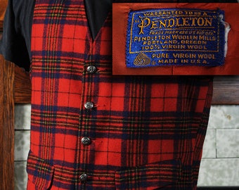 Vintage Pendleton Red Tartan wool Vest S-M see measurements