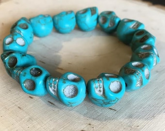 Elastic Turquoise Inspired Tibetan Skull Bracelet
