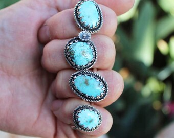 Fancy Turquoise Cabochon Sterling Silver Rings, rustic, artisan, metalwork, handmade, Boho, Bohemian, Gypsy, Cowgirl