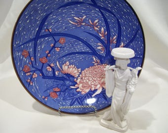 Asian Blue Decorator Plate Cherry Blossoms Bamboo Chrysanthemum Oriental Decor MCI Japan