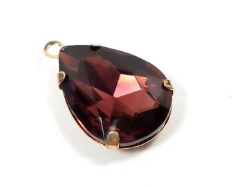 1 crystal glass Pear Plum/Gold 25 mm pendant