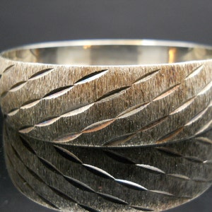 Wide Bangle Sterling Silver Diamond Cut Dirty Design Heavy 925 Bracelet