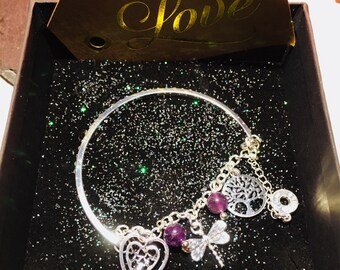 Amethyst semi precious silver bracelet