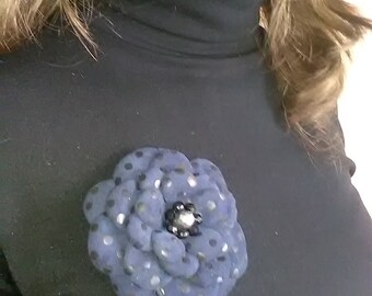 Leather flower brooch, Leather jewelry, Polka dot flower, Leather brooch, Wedding jewelry, Handmade brooch.