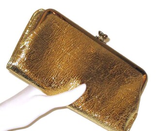 1960s Gold Clutch Wallet Gold Metallic Clutch Wallet 60s Gold Wallet Faux Leather Wallet Faux Gold Leather Metallic Wallet Gold Wallet Purse