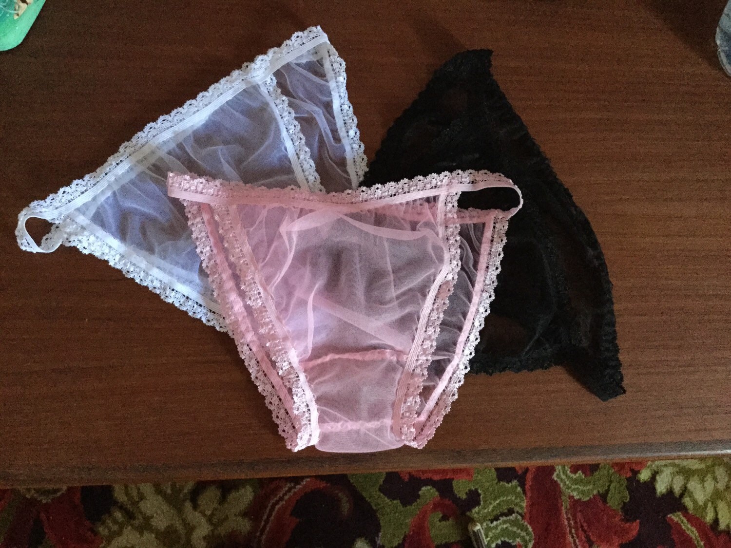 Sheer nylon string bikini panties vintage style open or closed