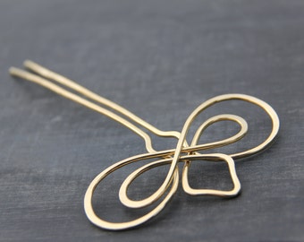 Hair fork, hair pin, hair stick, calligraphy collection, Celtic, hand forged hair fork in copper, brass or German silver, hair accessories