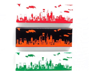 Philadelphia Skyline Canvas: Philly Sports Trio Edition II (12 x 4 inches each) Green, White, Red, Black, and Orange