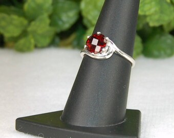 Garnet Ring, Size 7.5, Merlot Red, Checkerboard Cut, Sterling Silver, January Birthstone, Wine Red Garnet, Natural Garnet, Red Garnet Ring