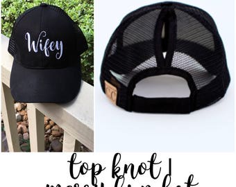 Custom Embroidered Messy bun hat, top knot hat, messy bun hat, ponytail hat, pony tail hat, made to order!! Monogrammed Hat