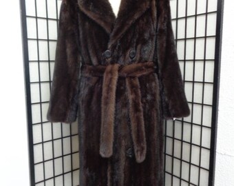 Refurbished new dark ranch mink fur coat with belt for men custom made