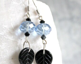 Black and blue leaf earrings