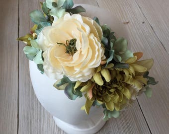 Turquoise and Ivory Adult or Child Floral Crown on Wired Twine Organic Boho - Maternity, Wedding, Bridal, Child Photo Prop - Ready to Ship
