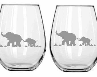 Sand Etched Elephant Glass Choose from Wine, Stemless Wine, Pub, Pilsner, Beer Mug, Coffee Mug, Rocks FREE Personalization