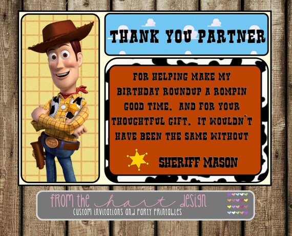 Disney Sheriff Woody Birthday Party Thank You Toy Story