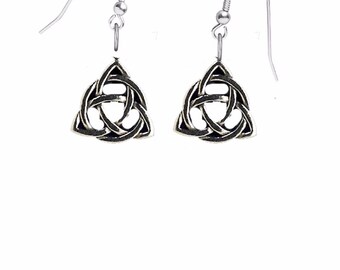 Celtic Triquetra Knot on hook Earrings sterling silver 925 jewellery jewelry CodeCTKPP Celtic Triquetra Knot