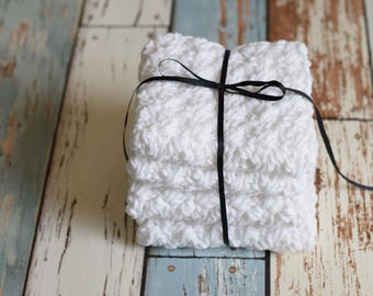 Set of 4 medium, cotton dish cloths/wash cloths***white