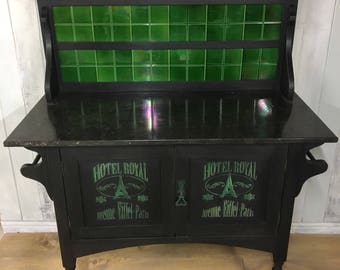 Oak washstand, antique washstand, hand painted washstand, wash stand, washstand, drinks cabinet, marble washstand, Chalk Pain